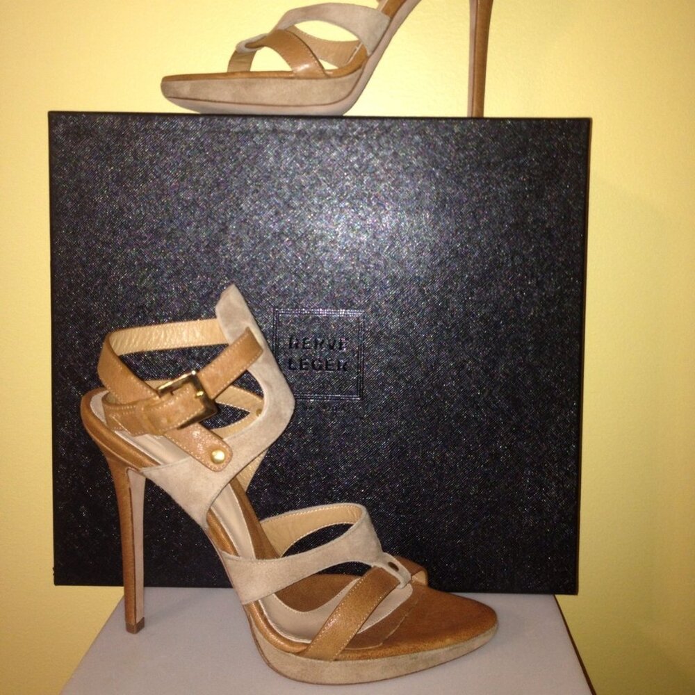 HERVE LEGER Suede / Leather Platform Sandal, Size 7.5, EU 37.5, NARROW !!!, NIB